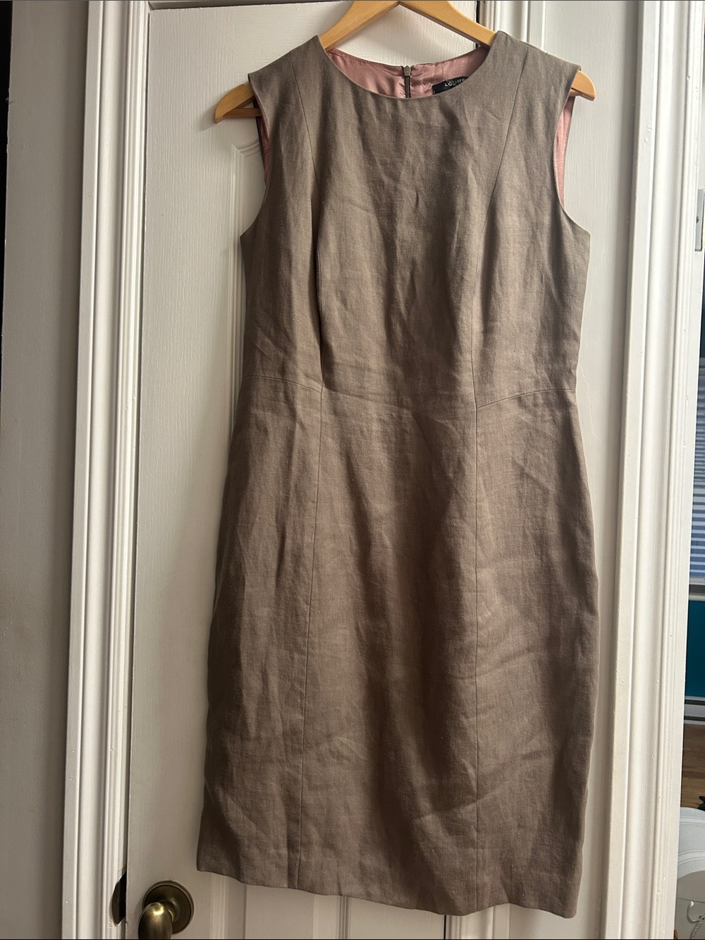 Sleeveless Taupe Linen Blend Midi Dress